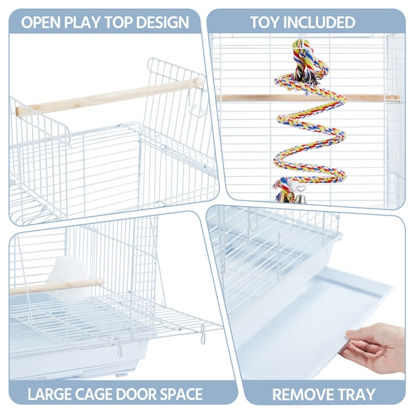 Open Top Travel Bird Cage with Open Play Top for Budgie Finch Green Cheek Canary