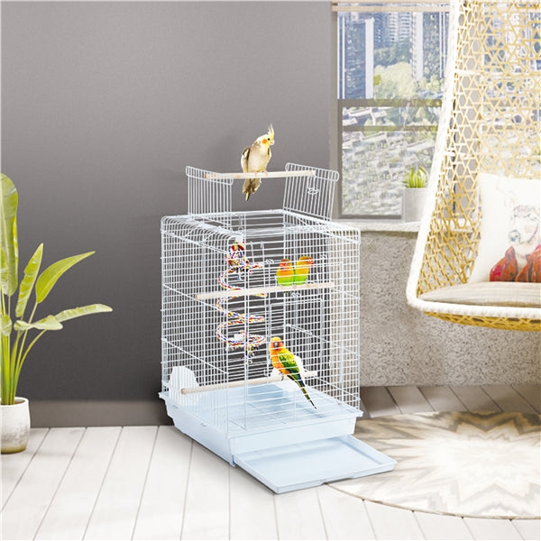 Open Top Travel Bird Cage with Open Play Top for Budgie Finch Green Cheek Canary