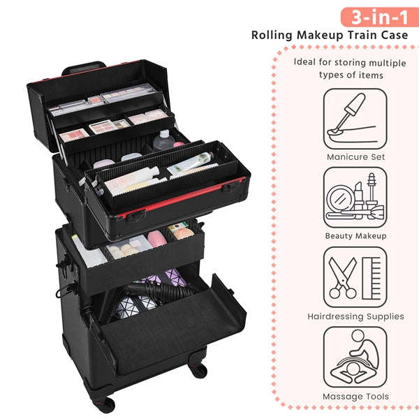 3-in-1 Aluminum Cosmetic Case Professional Makeup Train Case