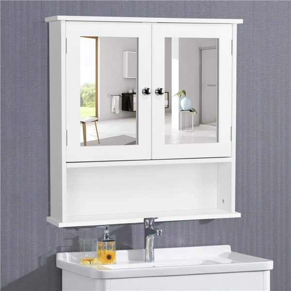 Wooden Wall Mount Living Room Wall Cabinet with Double Mirror