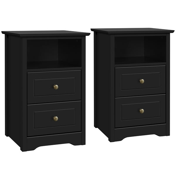 2PCS End Table with 2 Drawer and 1 Cubby Side Table Night Stand End Table