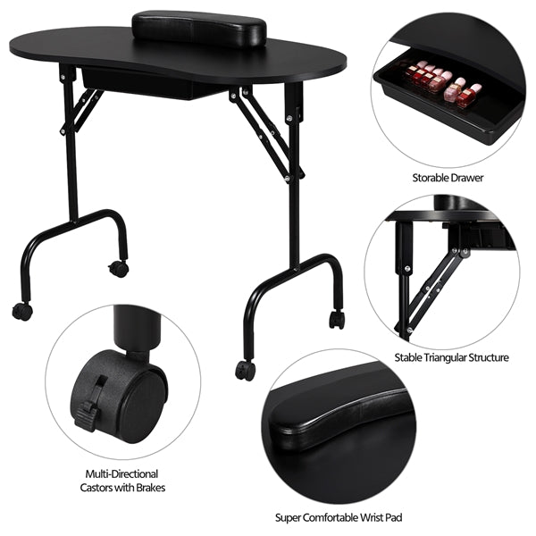 Folding Manicure Table Nail Beautician Desk Workstation + Salon & Spa Stool Salon Chair