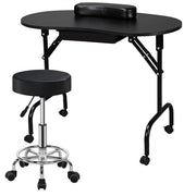 Folding Manicure Table Nail Beautician Desk Workstation + Salon & Spa Stool Salon Chair