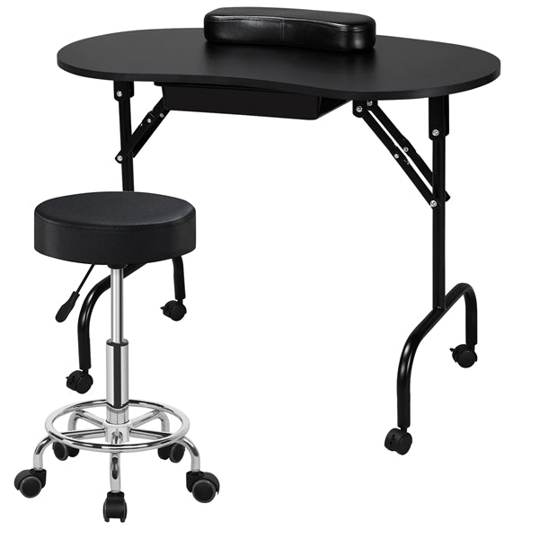 Folding Manicure Table Nail Beautician Desk Workstation + Salon & Spa Stool Salon Chair