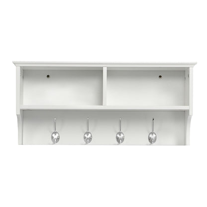 Hallway Coat Hook & Storage Unit White 4 Hooks Storage