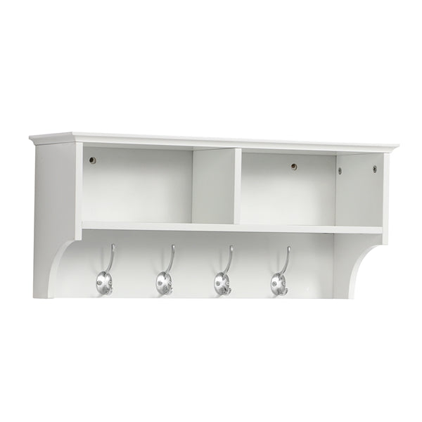Hallway Coat Hook & Storage Unit White 4 Hooks Storage
