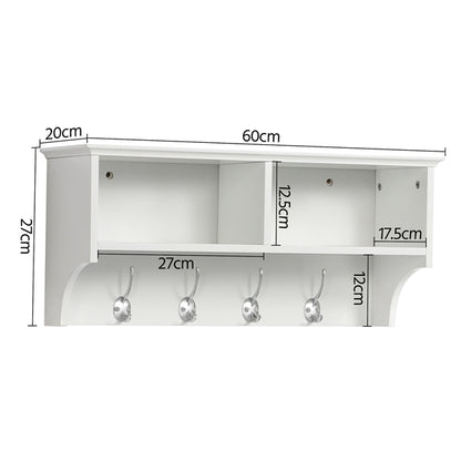 Hallway Coat Hook & Storage Unit White 4 Hooks Storage