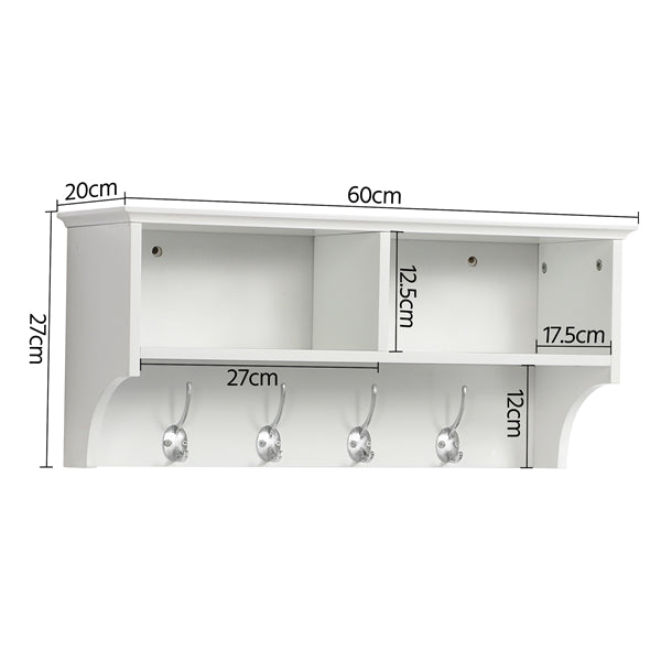 Hallway Coat Hook & Storage Unit White 4 Hooks Storage