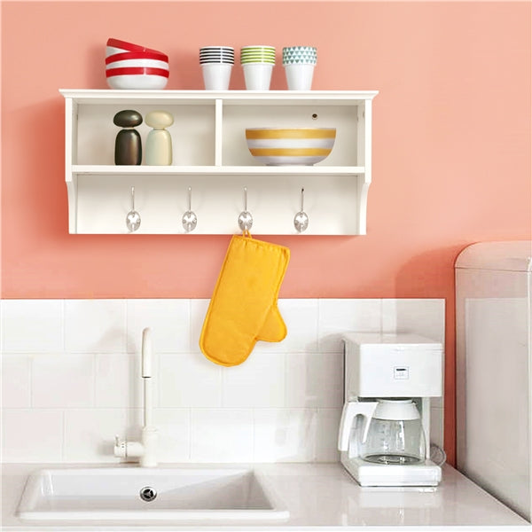 Hallway Coat Hook & Storage Unit White 4 Hooks Storage