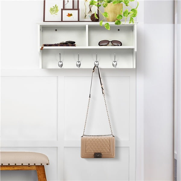 Hallway Coat Hook & Storage Unit White 4 Hooks Storage