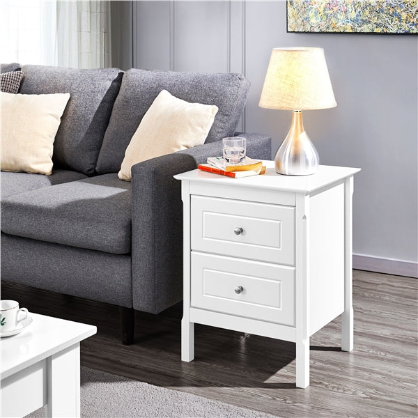 2pcs End Table with 2 Drawers Side Table Nightstand