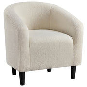 Ivory Boucle Barrel Chair – Curved Accent Armchair with Wood Legs