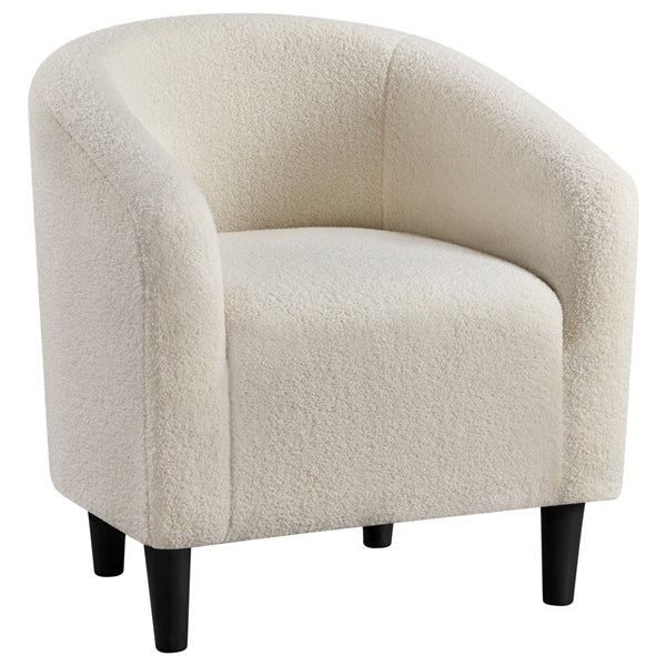 Ivory Boucle Barrel Chair – Curved Accent Armchair with Wood Legs