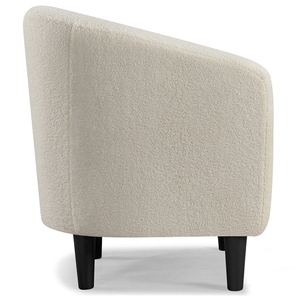 Ivory Boucle Barrel Chair – Curved Accent Armchair with Wood Legs