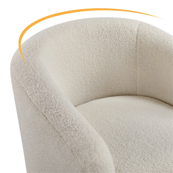 Ivory Boucle Barrel Chair – Curved Accent Armchair with Wood Legs
