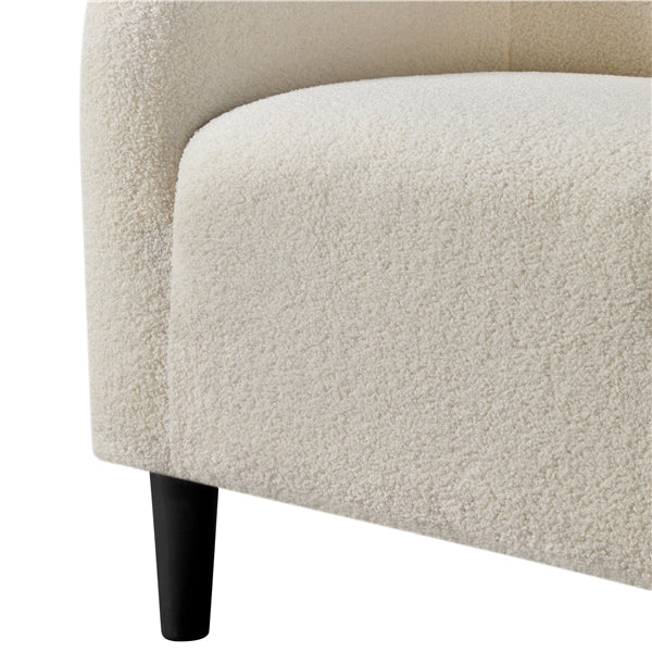 Ivory Boucle Barrel Chair – Curved Accent Armchair with Wood Legs