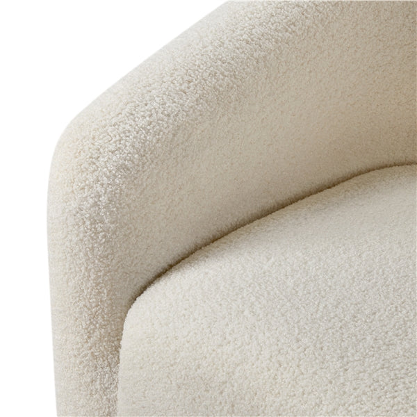 Ivory Boucle Barrel Chair – Curved Accent Armchair with Wood Legs