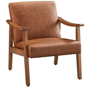 Mid-Century Modern Faux Leather Armchair with Solid Wood Leg