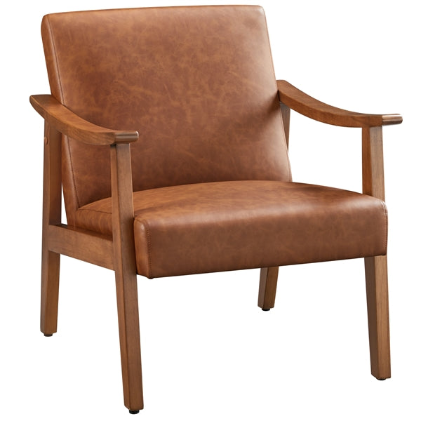Mid-Century Modern Faux Leather Armchair with Solid Wood Leg