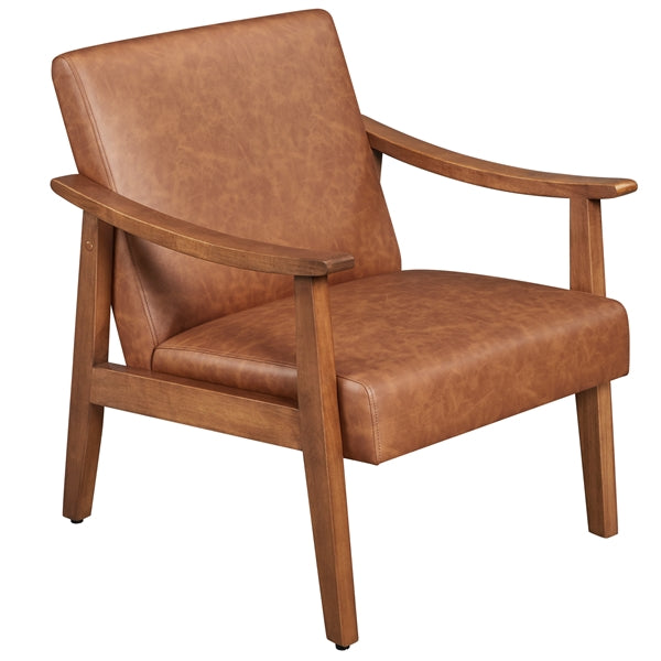 Mid-Century Modern Faux Leather Armchair with Solid Wood Leg