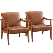 2x Upholstered Wood Accent Chair Mid-Century Modern Faux Leather Armchair