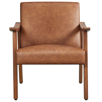 Mid-Century Modern Faux Leather Armchair with Solid Wood Leg