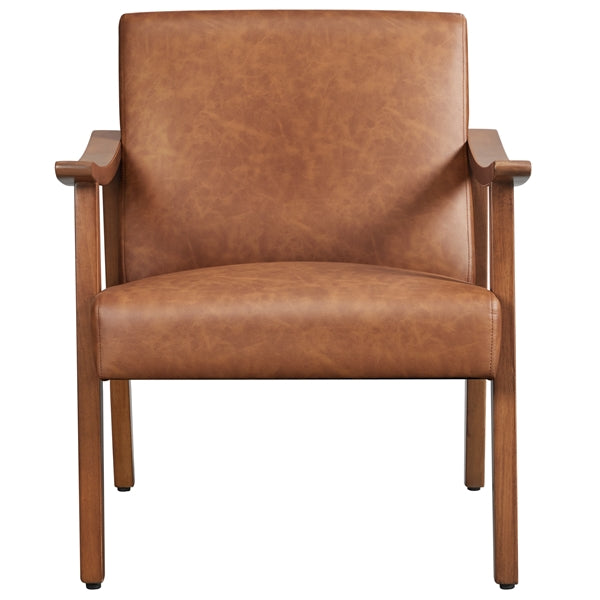 Mid-Century Modern Faux Leather Armchair with Solid Wood Leg