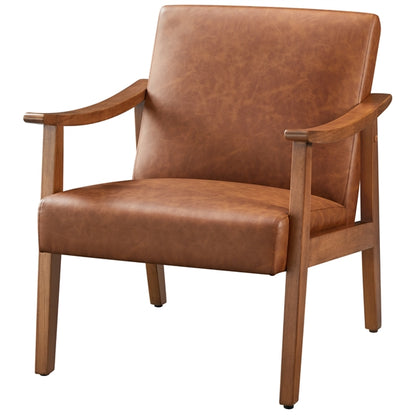 Mid-Century Modern Faux Leather Armchair with Solid Wood Leg