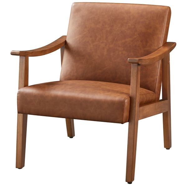Mid-Century Modern Faux Leather Armchair with Solid Wood Leg