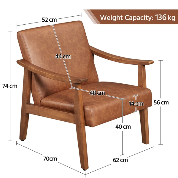 Mid-Century Modern Faux Leather Armchair with Solid Wood Leg