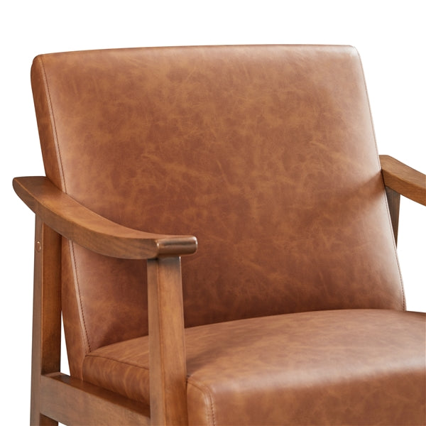 2x Upholstered Wood Accent Chair Mid-Century Modern Faux Leather Armchair
