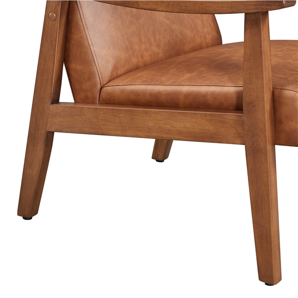 2x Upholstered Wood Accent Chair Mid-Century Modern Faux Leather Armchair
