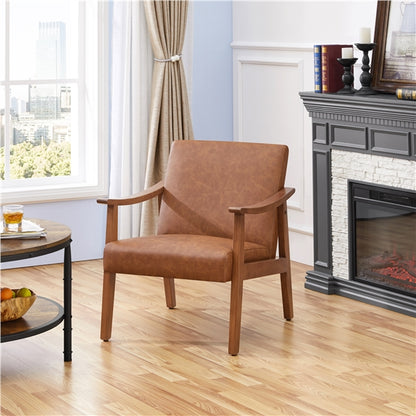 2x Upholstered Wood Accent Chair Mid-Century Modern Faux Leather Armchair
