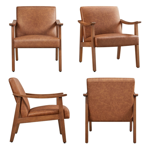 Mid-Century Modern Faux Leather Armchair with Solid Wood Leg
