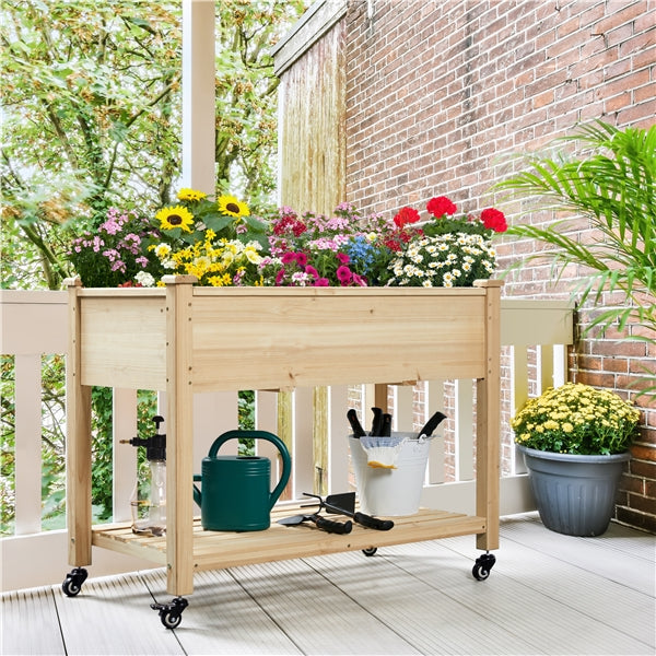 Raised Garden Bed Elevated Garden Bed with Wheels Fir Wood Planting Bed