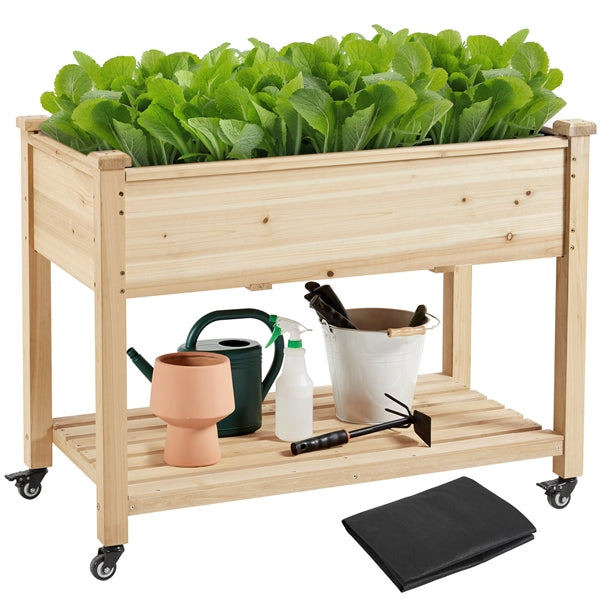 Raised Garden Bed Elevated Garden Bed with Wheels Fir Wood Planting Bed