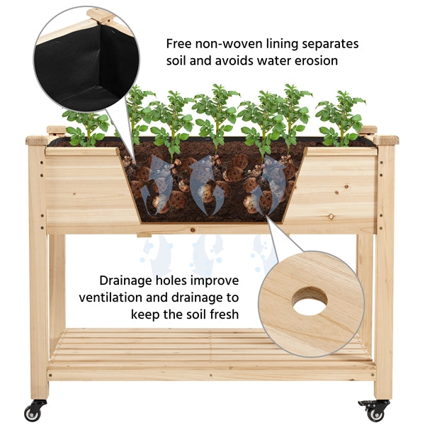 Raised Garden Bed Elevated Garden Bed with Wheels Fir Wood Planting Bed