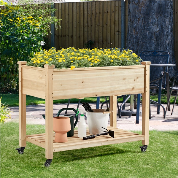 Raised Garden Bed Elevated Garden Bed with Wheels Fir Wood Planting Bed