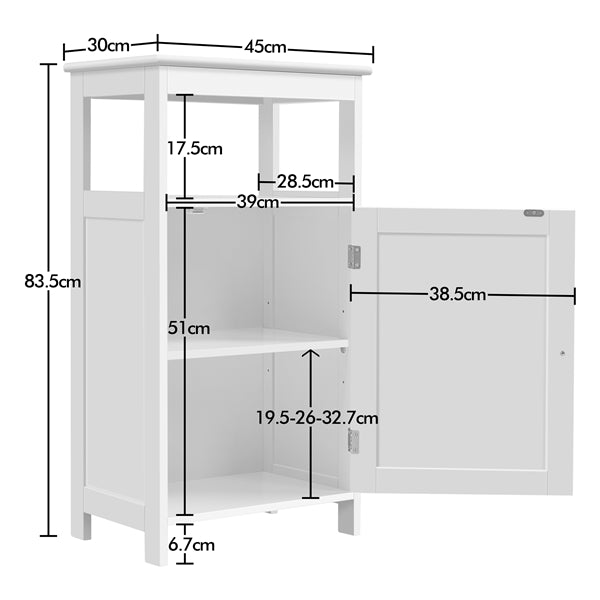 4-Tier Bathroom Floor Cabinet with Single Door & Adjustable Shelf