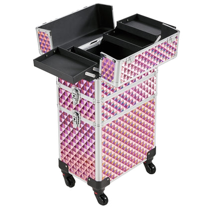 3-in-1 Rolling Makeup Train Case Portable Cosmetic Trolley