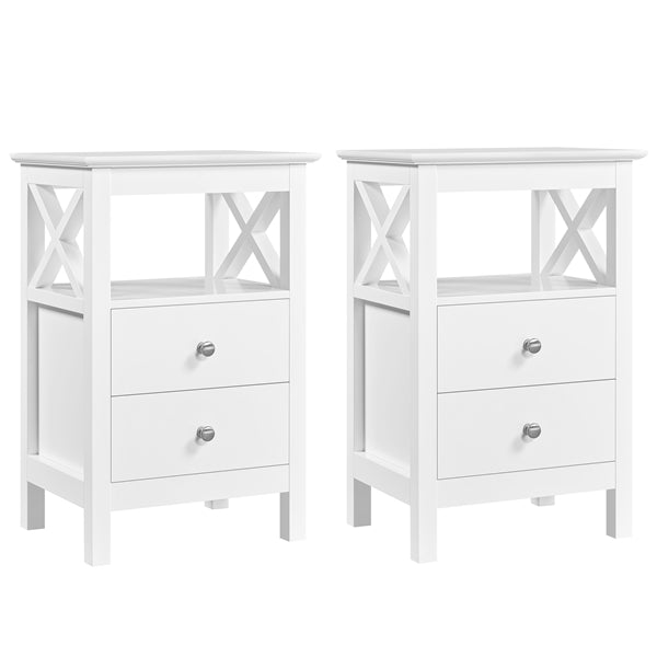 2PCS Farmhouse Bedside Table with 2 Drawer End Table Nightstand