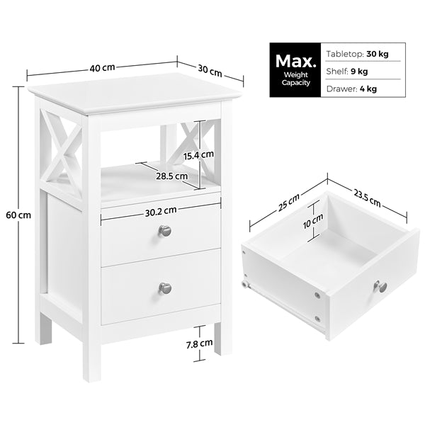 2PCS Farmhouse Bedside Table with 2 Drawer End Table Nightstand