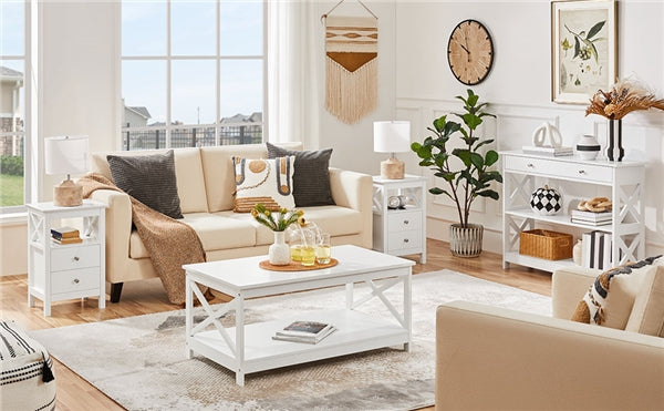 2PCS Farmhouse Bedside Table with 2 Drawer End Table Nightstand