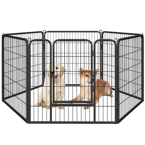 31.5"/80cm Heavy Duty Dog Playpen w/Door, Black Metal Folding Pet Enclosure for Dogs, Ducks & Rabbits