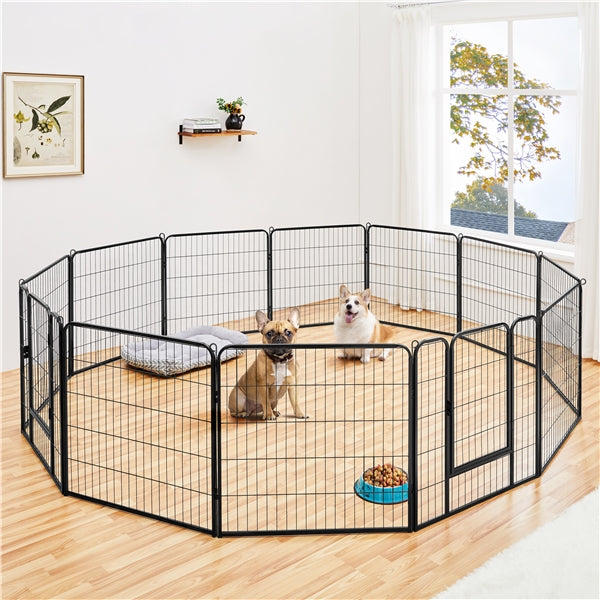31.5"/80cm Heavy Duty Dog Playpen w/Door, Black Metal Folding Pet Enclosure for Dogs, Ducks & Rabbits