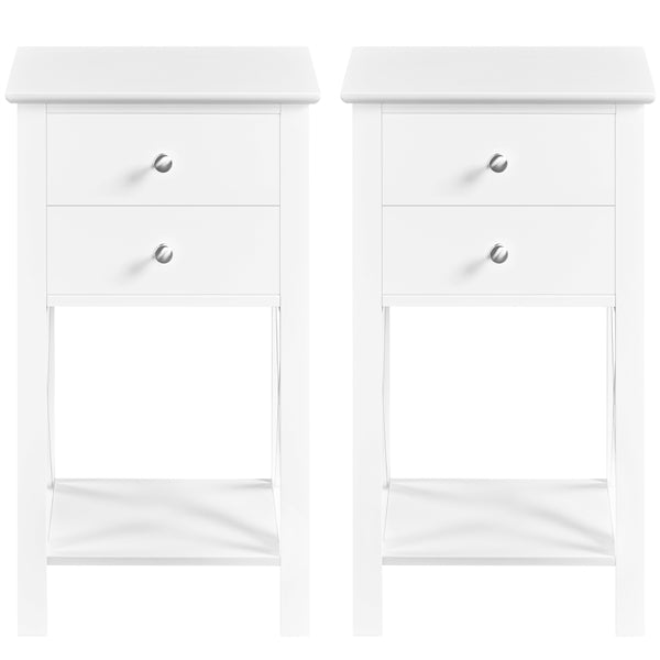 2x 70cm H Bedside Table with 2 Drawer 1 Shelf X Shape End Table Nightstand