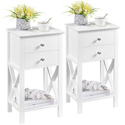 2x 70cm H Bedside Table with 2 Drawer 1 Shelf X Shape End Table Nightstand