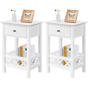Bedside Table with 1 Drawer 1 Shelf with Fence Sofa Side Table Nightstand