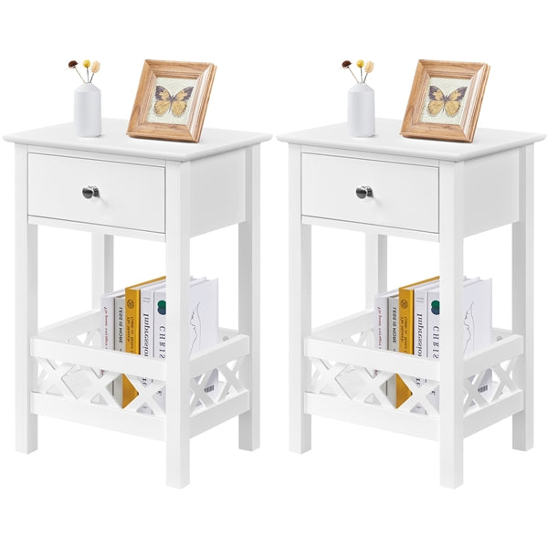 Bedside Table with 1 Drawer 1 Shelf with Fence Sofa Side Table Nightstand
