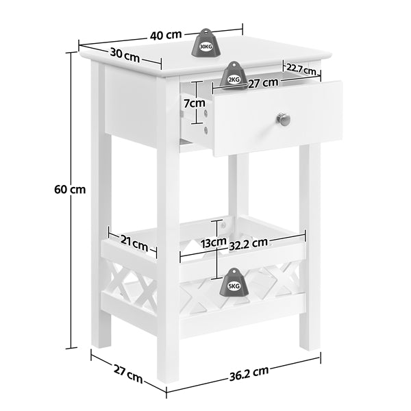 Bedside Table with 1 Drawer 1 Shelf with Fence Sofa Side Table Nightstand